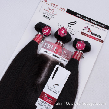 virgin hair mongolian straight lace closure with bundles  60g 60g 55g one pack solut hair